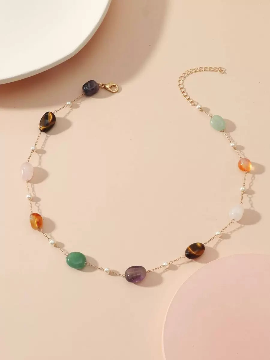 1pc Natural Stone Necklace For Women, Suitable For Daily, Holiday & Party Wear