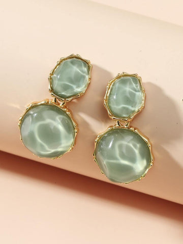 Green Color Resin Drop Dangle Earrings