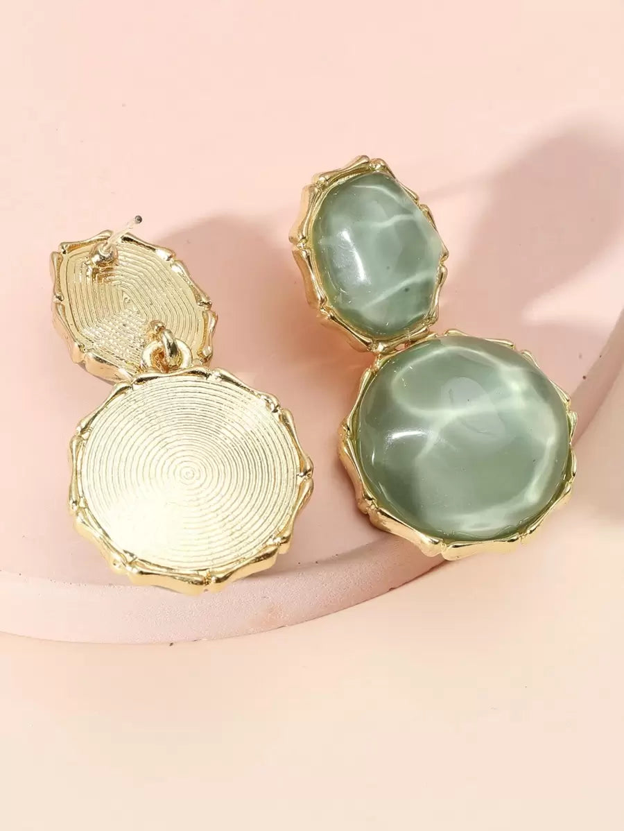 Green Color Resin Drop Dangle Earrings