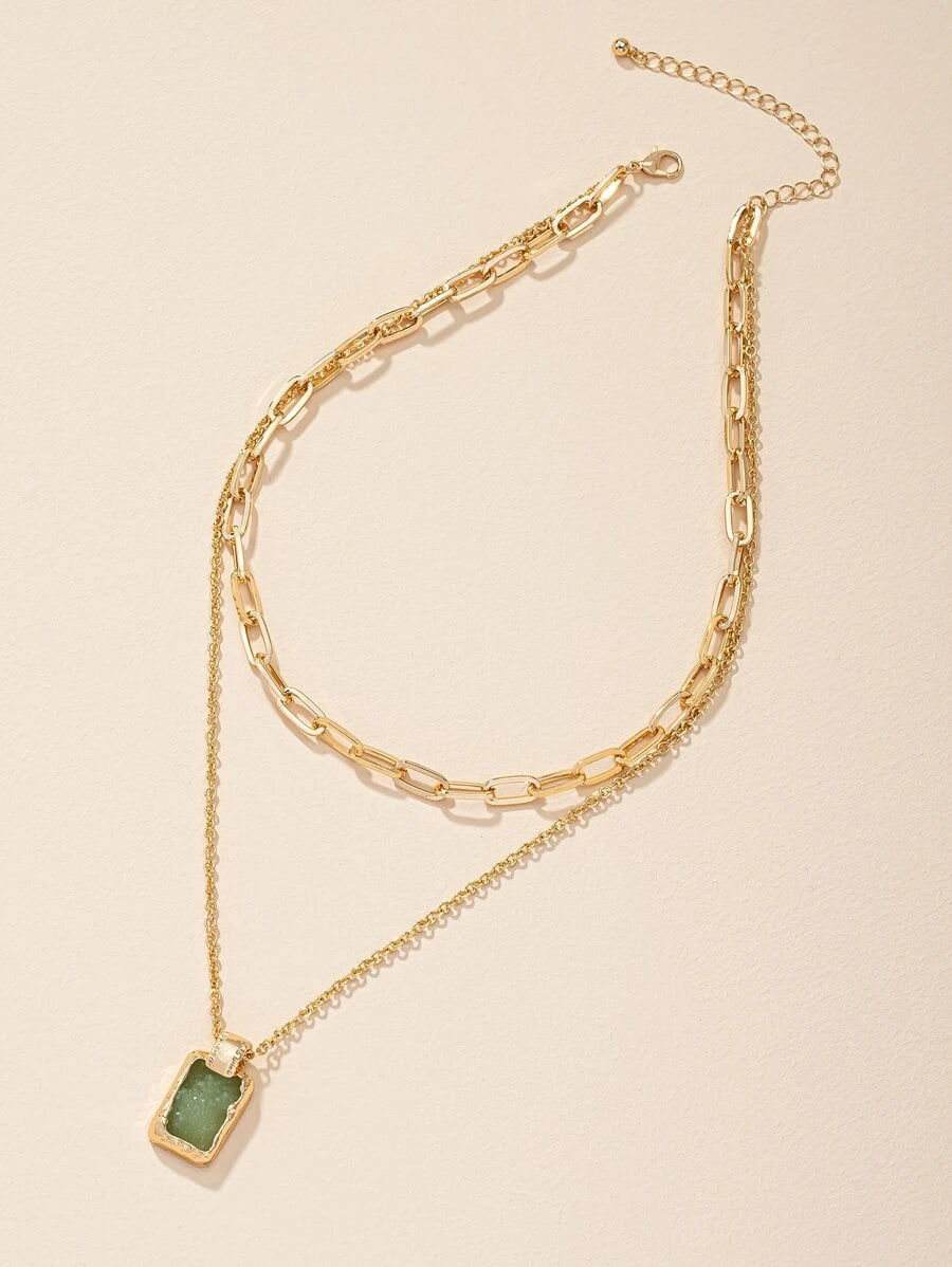 Geometric Charm Layered Necklace