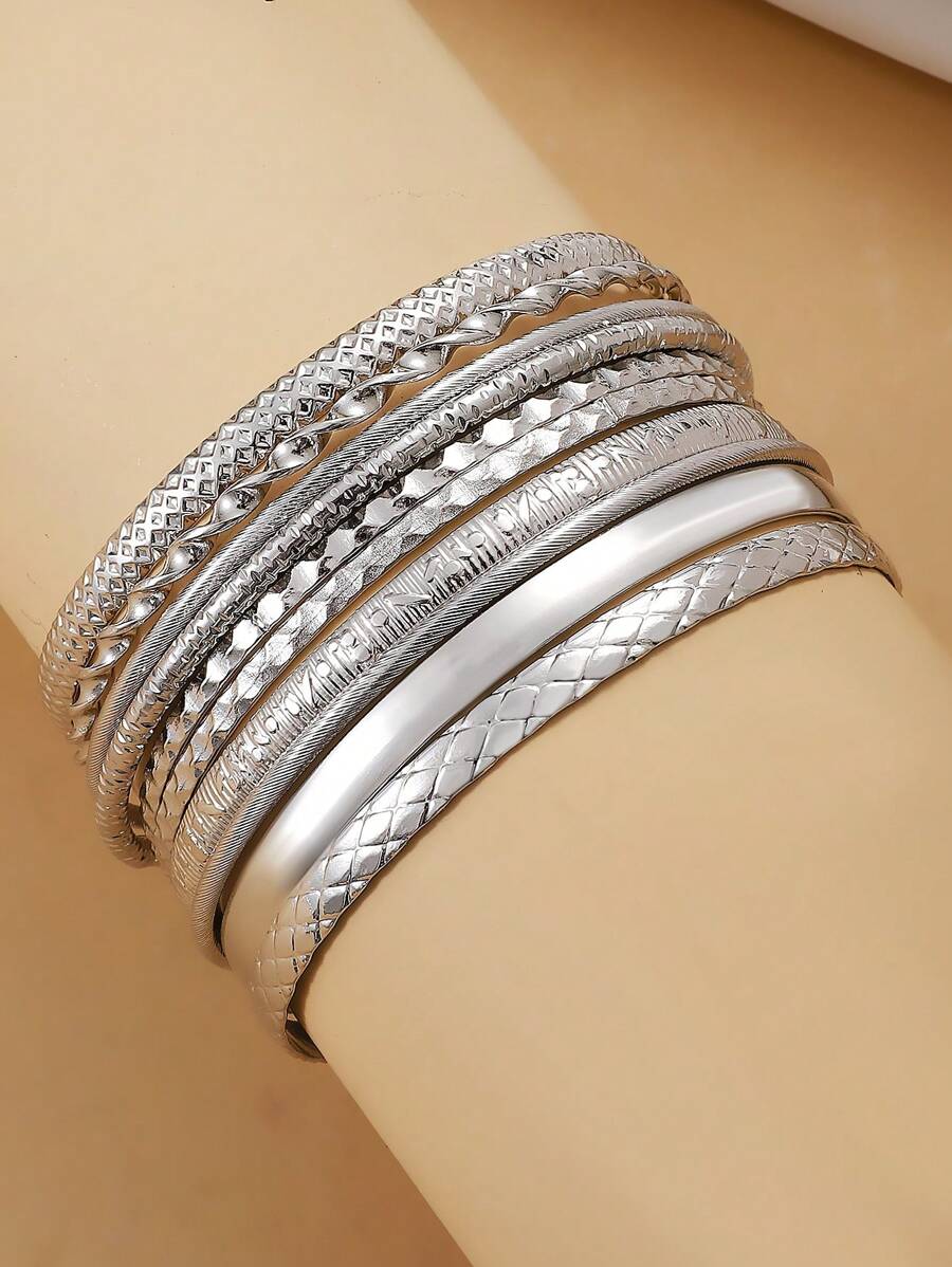 10pcs Boho Western Style Vintage Minimalist Metallic Bracelets Set, Suitable For Daily Wear, Unisex