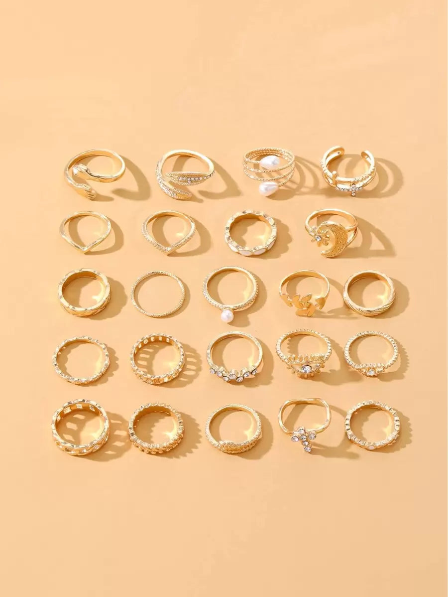 23pcs Fashionable & Elegant Crystal & Faux Pearl Decorated Rings