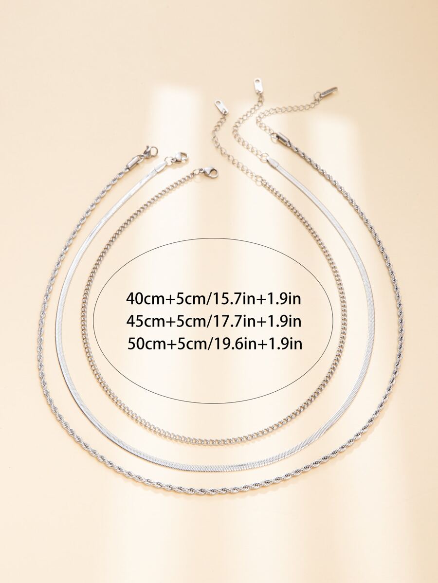 3pcs Stainless Steel Fashion Women's Herringbone Necklace, Delicate Platinum Necklace, Snake Chain Necklace, Minimalist Platinum Color Layered Necklace, Gold Bead Jewelry Gift, Suitable For Halloween, Christmas, Women Jewelry, Stackable Gold Neckl...