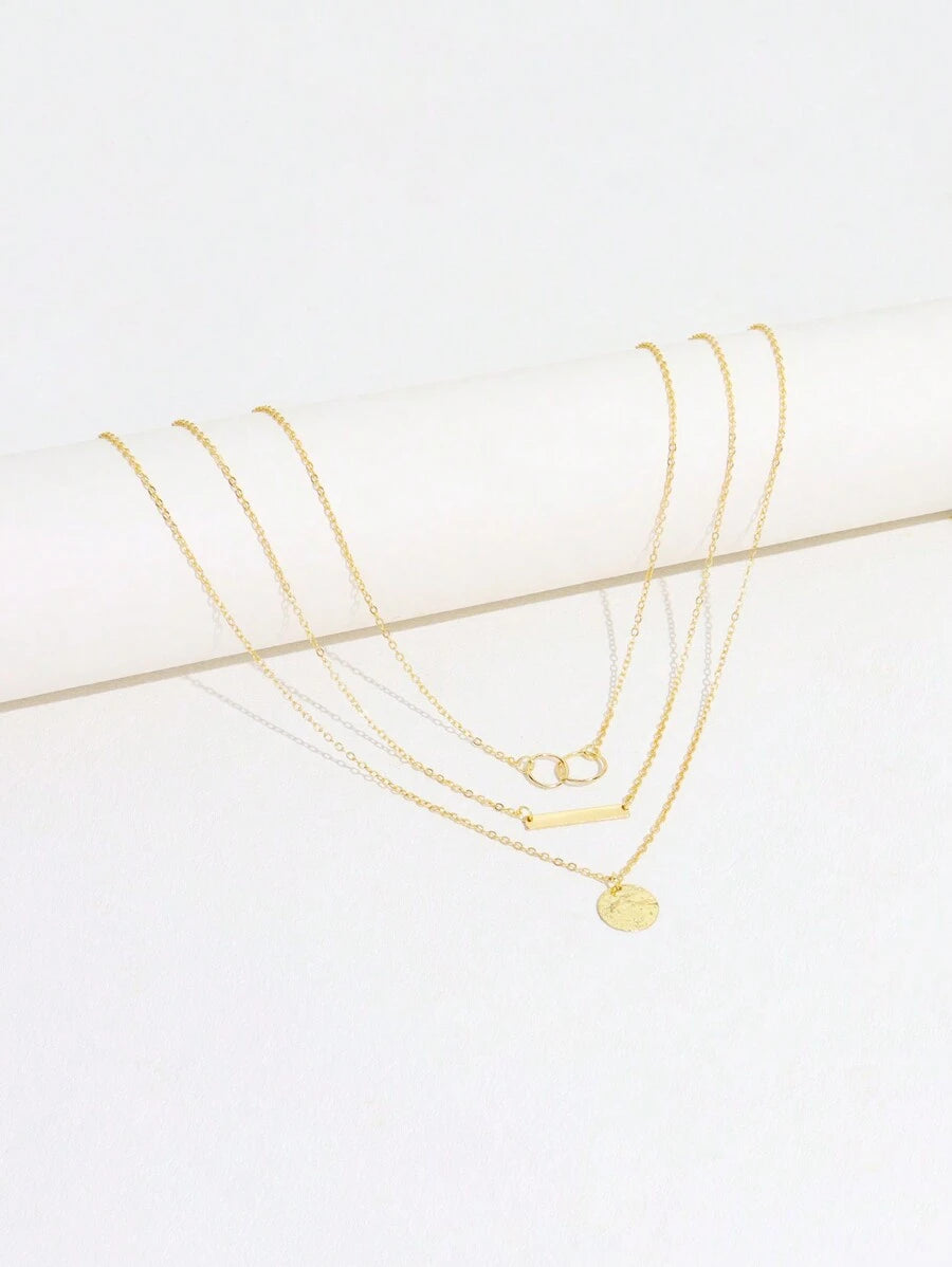 2pcs Elegant Bar & Disc Pendant Multi-layered Women's Necklace, Festival Party Friends Jewelry Gift
