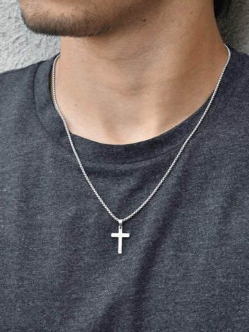 1pc Stylish Stainless Steel Cross Pendant Necklace, Washable And Non-Fading, Non-Tarnishing, Great Gift For Men, Suitable For Daily Wear And Parties