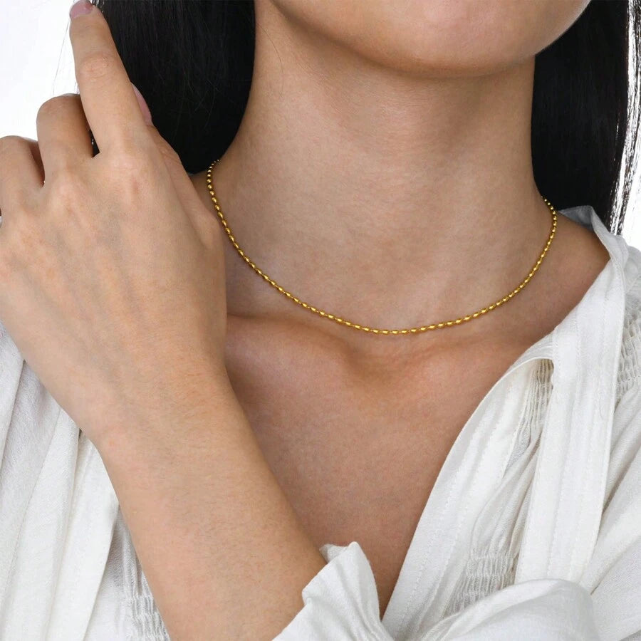 S SHOPBOHO 1pc 18K Gold Plated Stainless Steel Waterproof Mini Metal Bead Chain Layered Necklace, Women