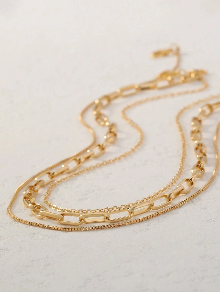 Nooxian 3pcs/Set Fashionable Simple Multi-Layered Link Chain Necklace, Niche Premium Neck Chain For Sweaters