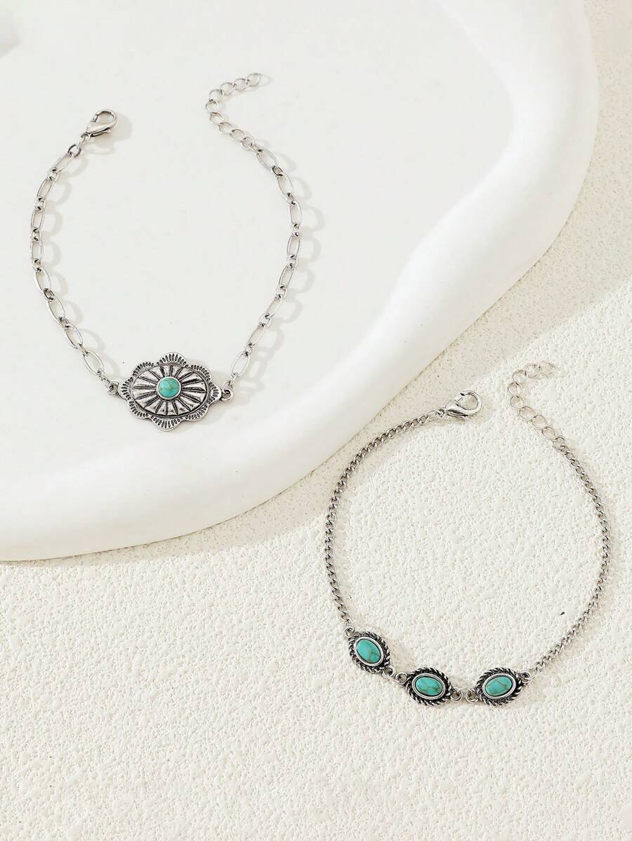 2pcs/Set Western Style Turquoise Bracelets