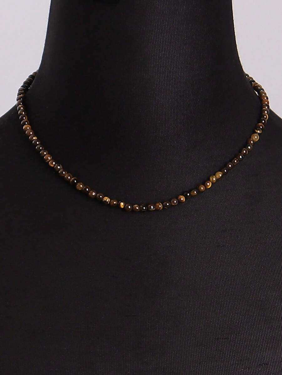 1pc Elegant Fashion Natural Stone Beaded Necklace, Suitable For Women's Daily, Party And Vacation Wear. The Natural Stone Colors, Sizes And Shapes May Vary Slightly.