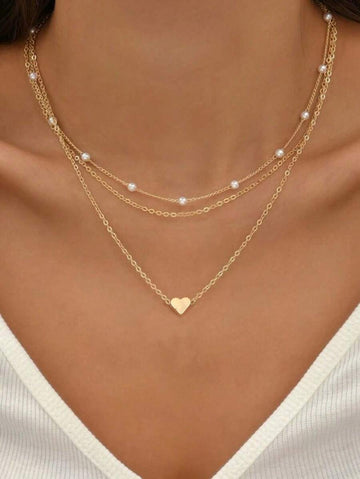 1/2/3pcs Fashion Minimalist Faux Pearl Butterfly Cross Multi-Layer Necklace Set For Women, Suitable For Date, Party, Vacation, Daily Wear, Holiday Gift (Random Pearl Quantity)