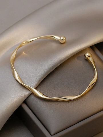 1pc Minimalist Chic Textured Gold Color Bracelet, Fashion Elegant Fresh And Simple Design For Women