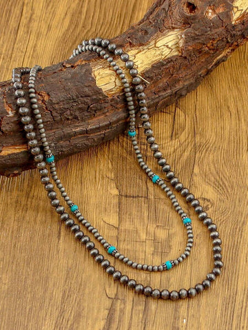 1pc Women's Necklace, Bohemian Jewelry, Western Country Style Tribe Double-Layer Retro Pearl Necklace, Suitable For Daily Wear