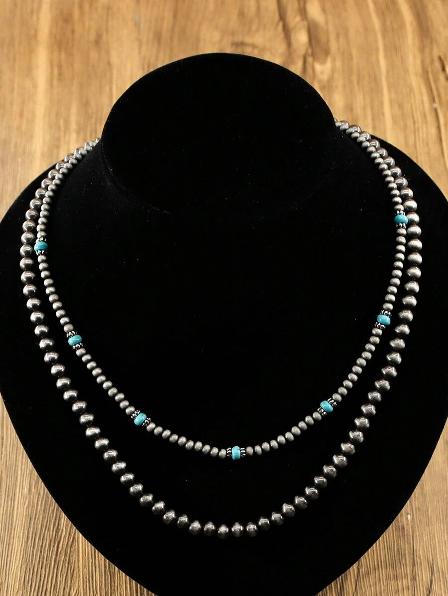 1pc Women's Necklace, Bohemian Jewelry, Western Country Style Tribe Double-Layer Retro Pearl Necklace, Suitable For Daily Wear