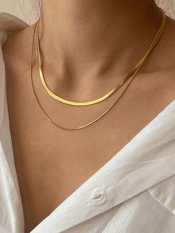 1pc Elegant Short Flat Snake Chain Choker Necklaces Set Minimalist Layering Necklace Durable And Hypoallergenic Perfect For Everyday Wear