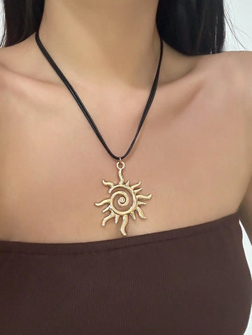 ROMWE Fairycore 1pc Fashionable Geometric Spiral Sun Pendant Necklace