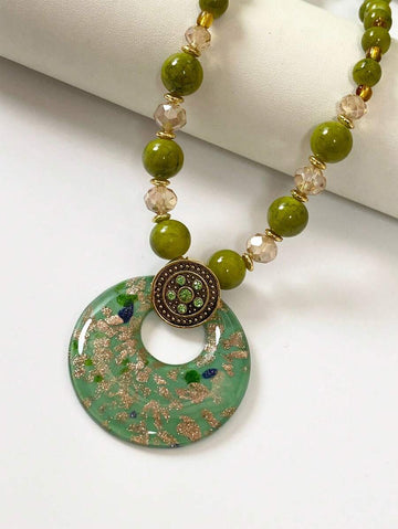 1pc Fashionable Bohemian Style Glass And Sand Beads Necklace, Handmade, Varying Colors, Suitable As Gift For Women