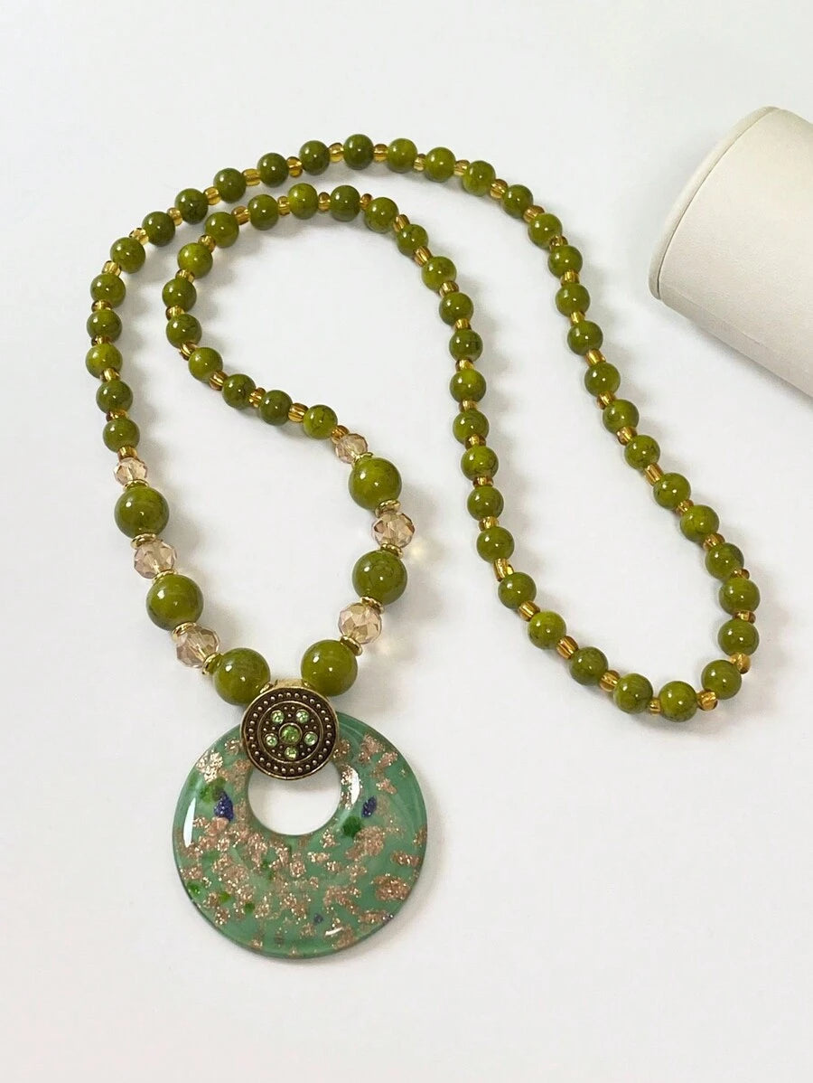 1pc Fashionable Bohemian Style Glass And Sand Beads Necklace, Handmade, Varying Colors, Suitable As Gift For Women