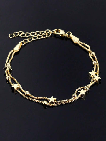 1pc Double-Layer Bead & Star Design Exquisite Casual Bracelet