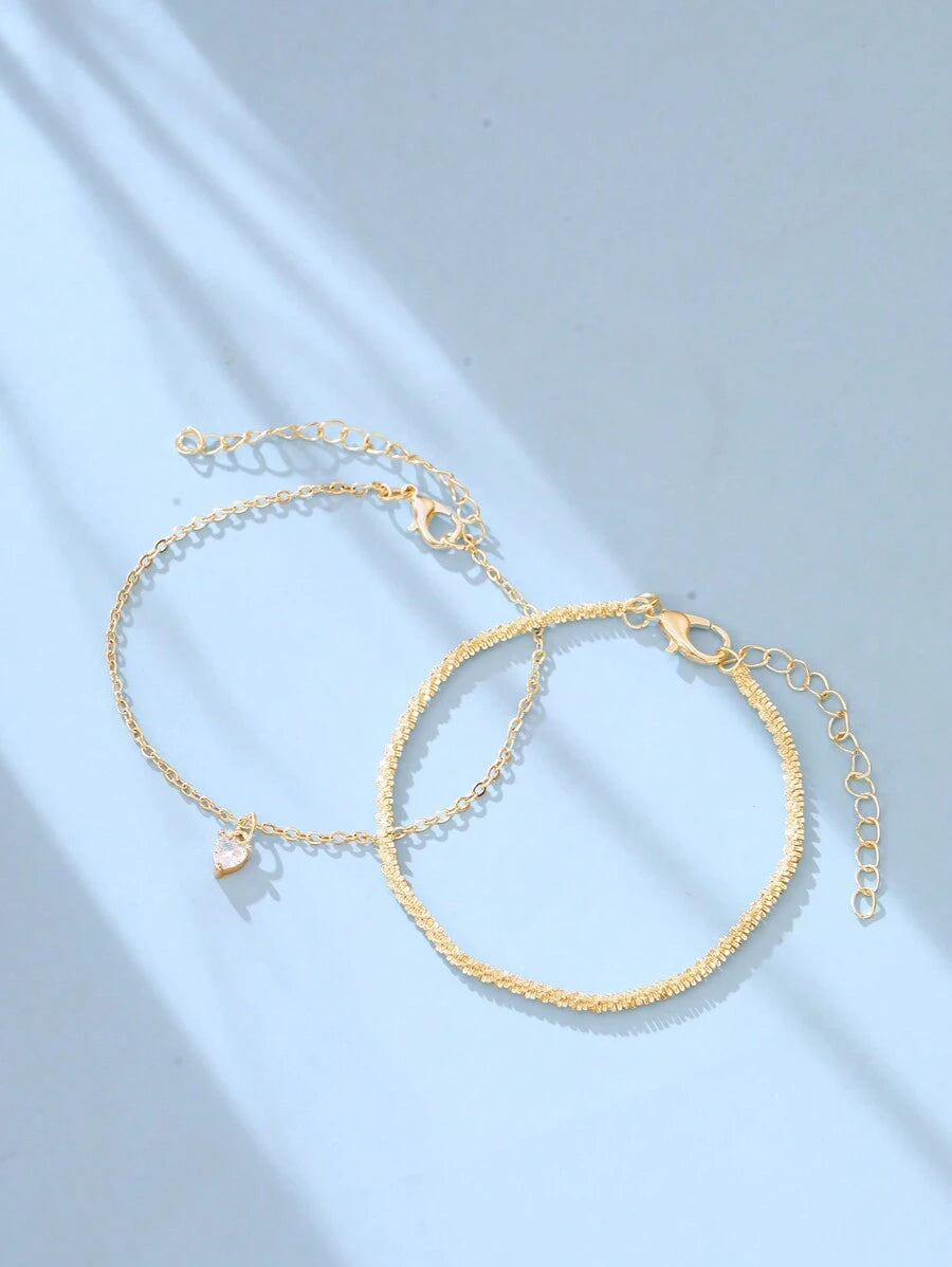 Nooxian 2pcs Set Blingbling Sparkly Heart Zirconia Decor Ladies Bracelet Valentines,Mom,Mother,Mother's Day,Gift