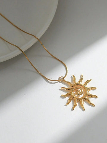 Mazuer 1pc Retro Vintage Golden Color Exaggerated High-End Artistic Sunburst Pendant Necklace, Fashion Accessory For Women, Suitable For Date, Teacher's Day, Graduation, Halloween, Thanksgiving Gift, Party, Commute, Vacation