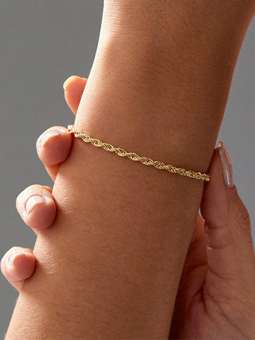 Nooxian 1pc Gold Stainless Steel Braided Chain Bracelet For Women, Versatile Everyday Accessory