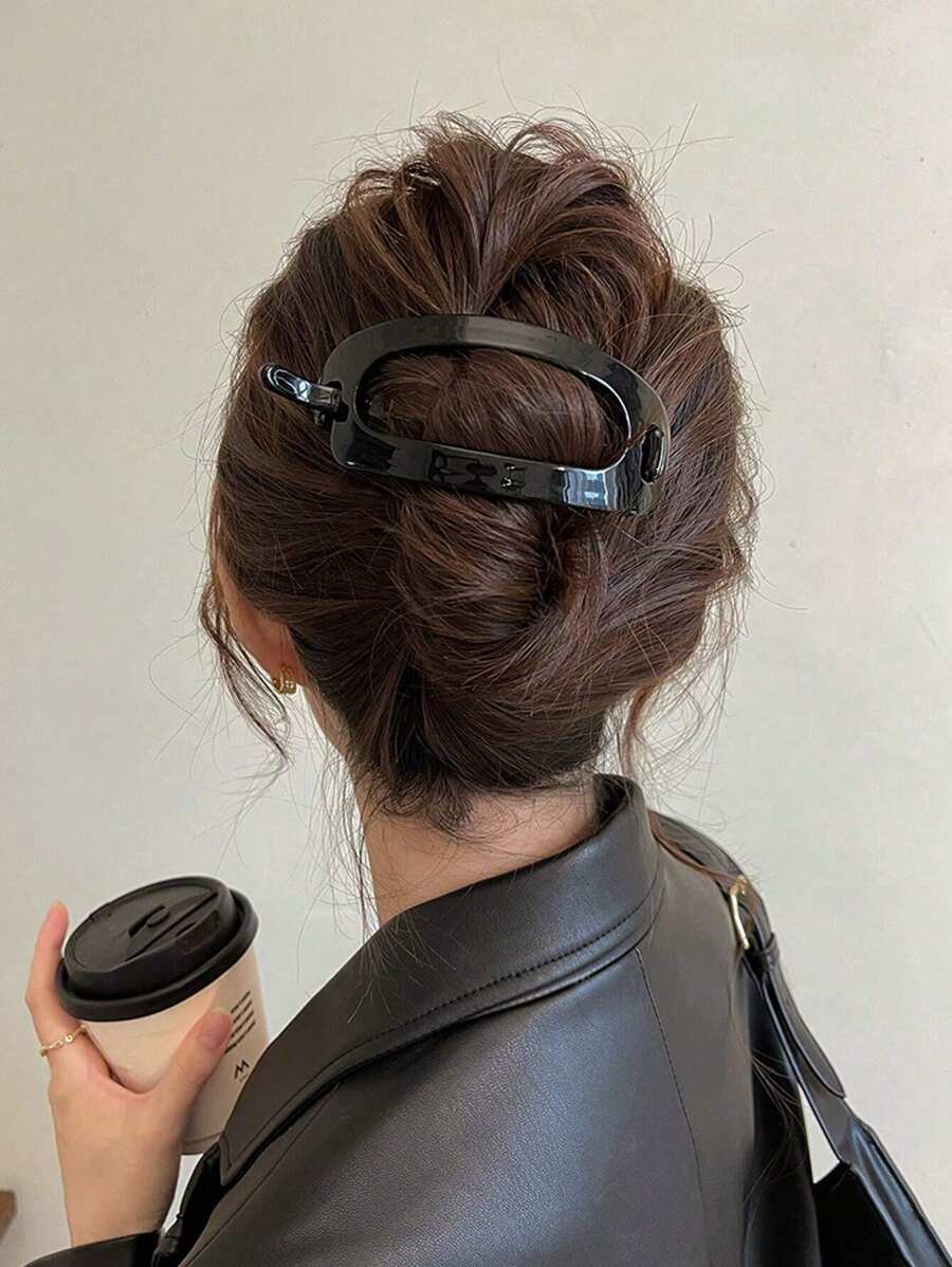 4pcs/1pc Women 12cm/4.72in Large Bright Jelly Color Black Brown Amber Lightweight Plastic Hair Clips, Fashionable Versatile High-End Elegant Simple Minimalist Solid Color Suitable For Daily Outing, Leisure, Party, Commute, Hair Bun, Hair Washing, ...