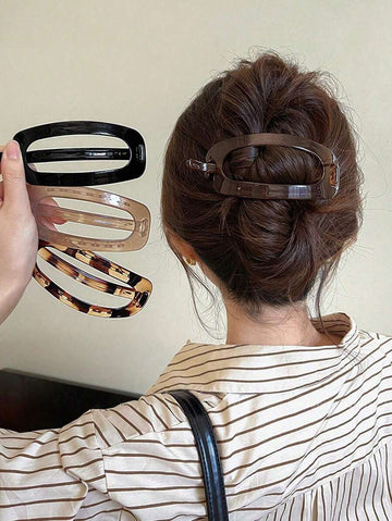 4pcs/1pc Women 12cm/4.72in Large Bright Jelly Color Black Brown Amber Lightweight Plastic Hair Clips, Fashionable Versatile High-End Elegant Simple Minimalist Solid Color Suitable For Daily Outing, Leisure, Party, Commute, Hair Bun, Hair Washing, ...