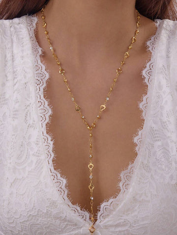 1pc Fashionable Y-Shaped Long Crystal Rhinestone Necklace