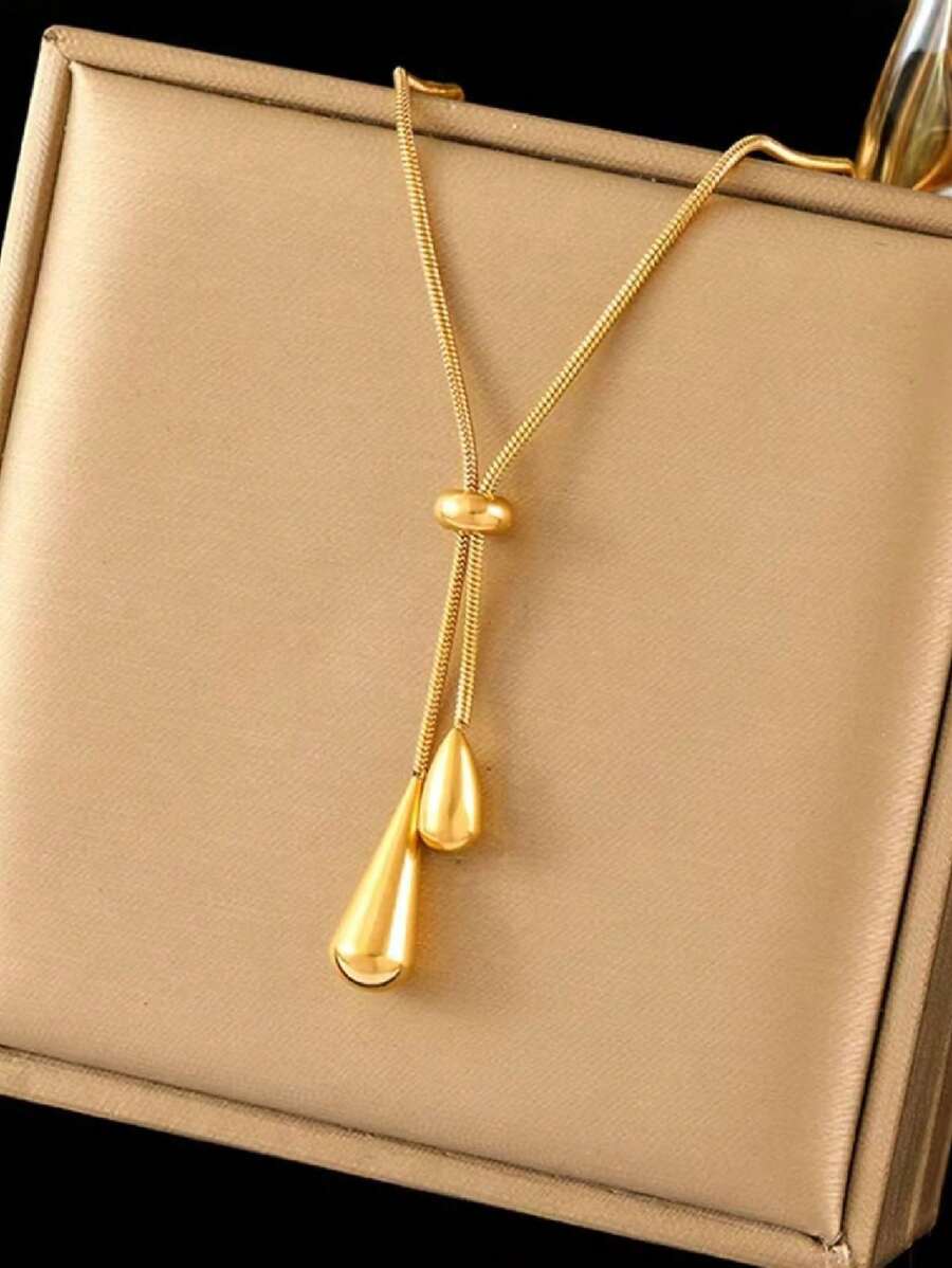 1pc Stainless Steel Retro Minimalist High-End Metallic Water Drop Pendant Necklace