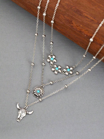 3pcs/Set Vintage Western Style Faux Turquoise Necklace Set
