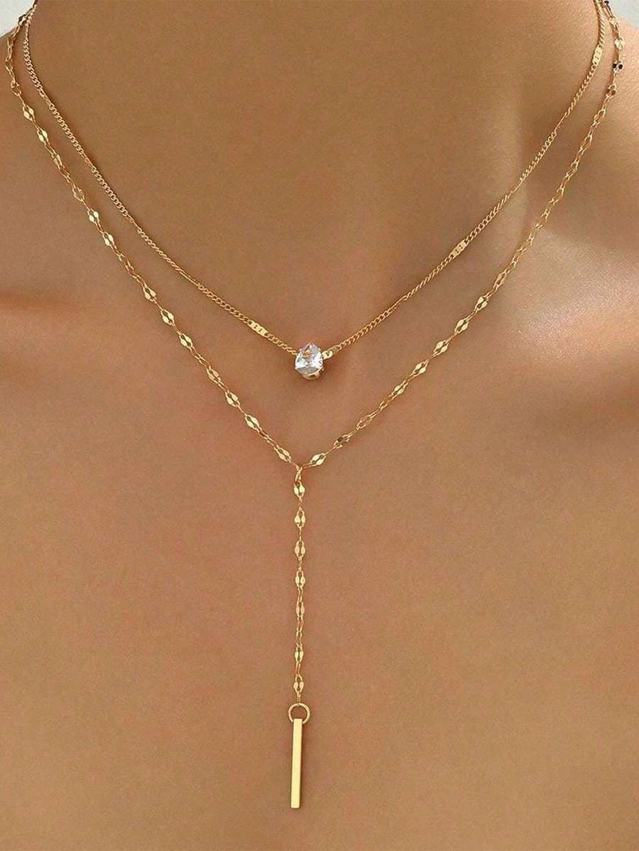 1pc Gold Y-Shaped Multi-Layer Necklace With Rhinestones And Faux Pearls, Suitable For Women's Daily Wear, Also Suitable As Friendship/Adult Gift Or For Attending Banquets And Parties (Handcrafted Chain Length And Size Are Adjustable, Please Purcha...