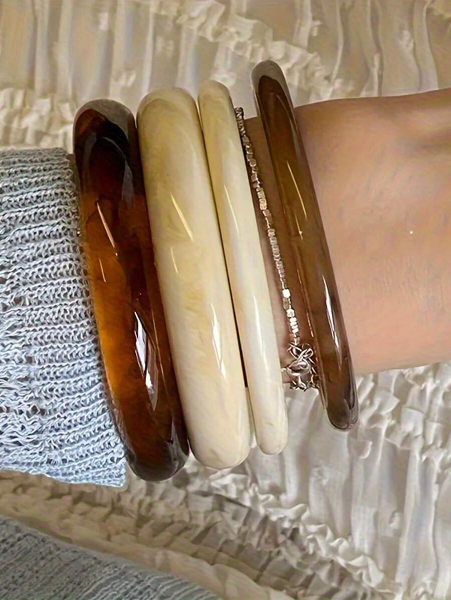 4pcs Set Elegant Retro Bracelet, Minimalist Design, Suitable For Casual Wear, Women's Fashion Jewelry, Acrylic, Suitable For Daily And Party Occasions All Year Round