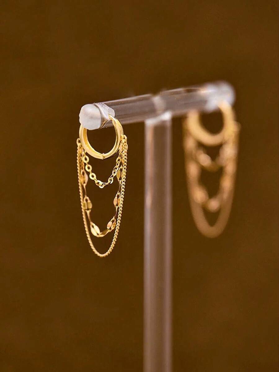 1 Pair Delicate Stainless Steel Chain Hoop Earrings For Women Girls Fashionable Daily Jewelry Gift For Her