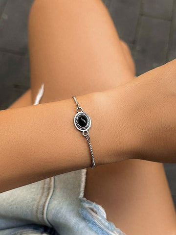 1pc Retro Western Style Geometric Turquoise Inlaid Bracelet, Boho Chic Fashion Jewelry Gift For Women