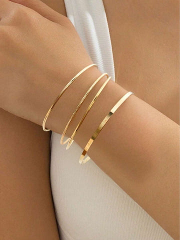 4pcs/Set Minimalist Elegant Vintage Round Hollow Floral Pattern Bracelet Set, Versatile Summer Vacation Fashion Accessories For Women