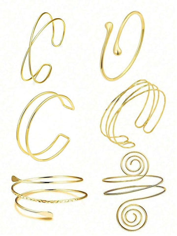 6pcs/Set Minimalist Metal Arm Cuff Bracelet, Adjustable Armlet, Suitable For Daily Wear, Street Style And Vacation