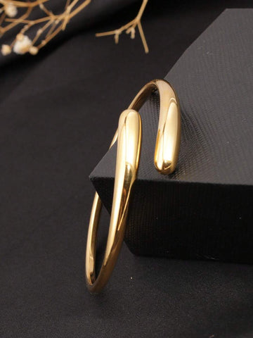 1pc 18K Gold-Plated Stainless Steel Exaggerated Plain Smooth Water Drop Bangle