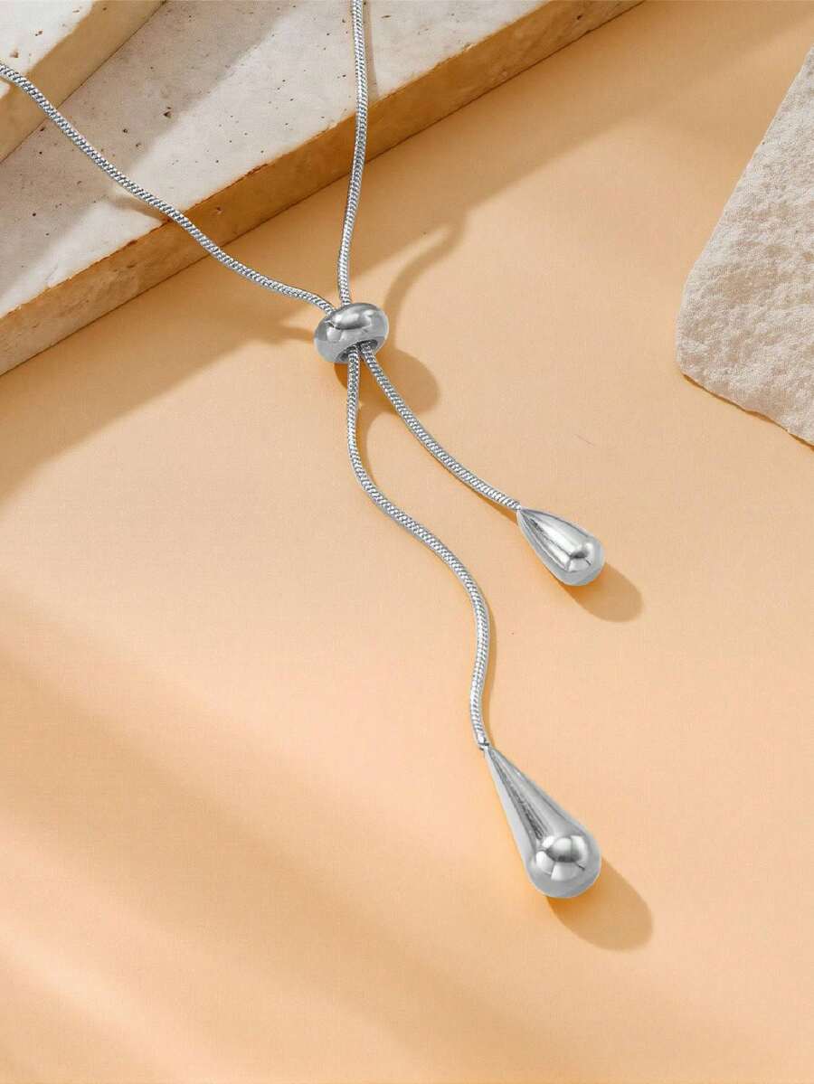 1pc Stainless Steel Minimalist Vintage High-End Teardrop Pendant Necklace