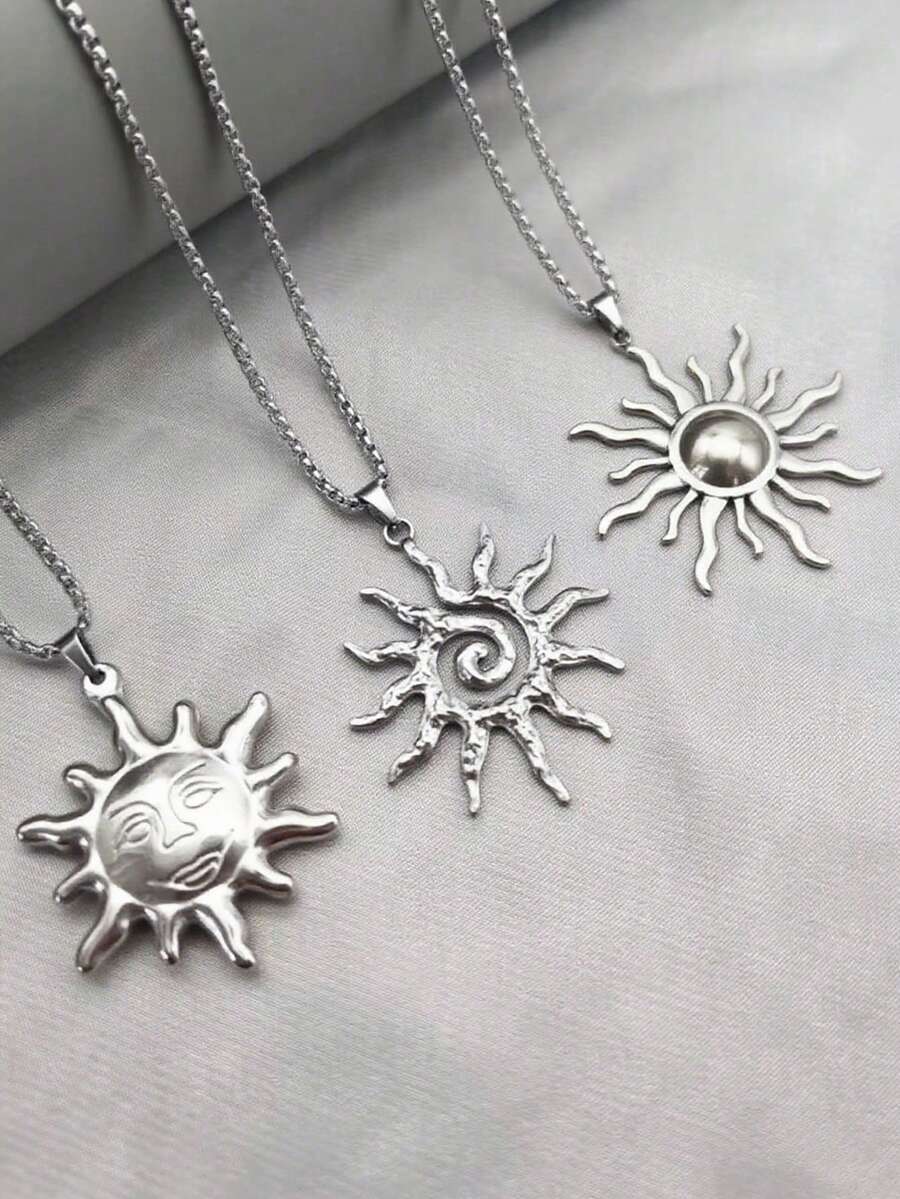 1pc Bohemian Style Stainless Steel Gold Color Sun Pendant Necklace