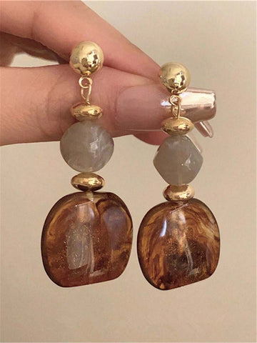 1 Pair Vintage Asymmetrical Tie Dye Acrylic Long Pendant Earrings For Women, European And American Style, Suitable For Party, Banquet