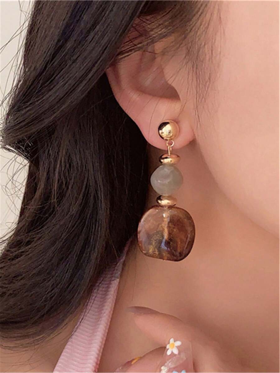1 Pair Vintage Asymmetrical Tie Dye Acrylic Long Pendant Earrings For Women, European And American Style, Suitable For Party, Banquet