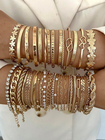 30/20/10/6pcs Multi-Layered Old Money Style Vintage Elegant Fashion Minimalist Exquisite Design Floral Geometric Ribbon Pearl Rhinestone Bling Bling Shiny Heart Pattern Cross Twist Knot Snake Bone Chain Airplane Chain Rope Chain Box Chain Cuban Ch...