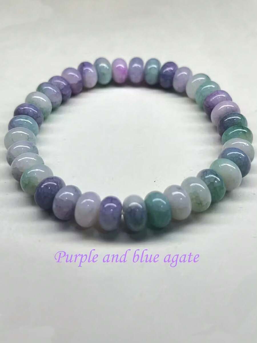 Natural Purple Blue Stone Anxiety Bracelet - Stretchable Vintage Style Unisex Jewelry For Everyday Wear And Parties, February Birthstone Gift For Women And Men, Mother's Day Gift With Real Quartz Jewelry, Party Accessory, Everyday Wear Bracelet | ...