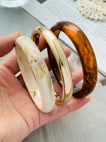 3pcs Set Elegant Retro Bangle Bracelets, Fashion Minimalist Design, Suitable For Casual Wear, Women's Fashion Jewelry, Acrylic, Non-Inlaid, Suitable For Daily And Party Occasions All Year Round, (Highest Product)