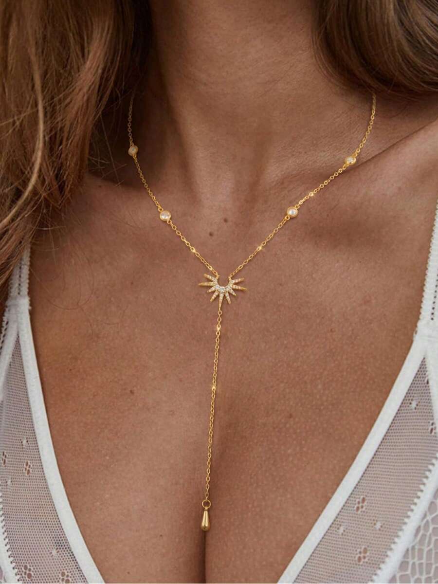 1pc Fashion Women's Statue Of Liberty Golden Y-Shape Chain Long Tassel Beach Necklace, Unique Design