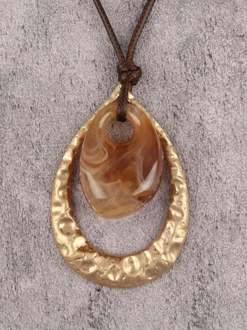 1pc Coffee Color Wax Rope, Khaki Resin Stone & Alloy Sweater Chain Necklace For Women, Fashion Luxury Long Necklace, Daily Accessory, Holiday & Festival Gift, Valentine's Day, Mother's Day Gift