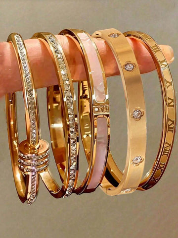 1pc/5pcs New Arrival Minimalist Elegant Luxury Sparkling Star Bangle Bracelet, Titanium Steel Bracelet For Women