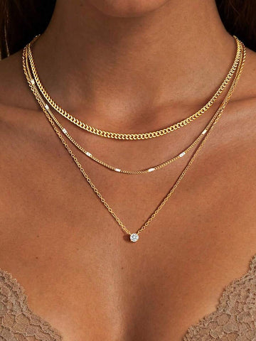 3pcs Set Minimalist Woven Beaded Necklace, Gold Tone, Multi-Layer Pendant Necklace Set, Suitable For Women's Daily And Party Wear