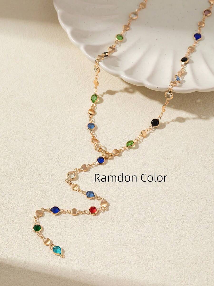 1pc Golden/Silver Women's Long Y-Shaped Necklace Party Accessory, Deep V Plunge Sparkling Pendant For Date, Anniversary, Birthday, Holiday, Boho Elegant Luxury Chic, Fashion & Feminine