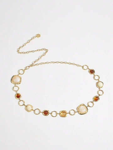 1pc BOHO Women's Waist Chain Body Chain, Western Belts, Women Belts, Gold Belts, Western Accessories For Women, Beach Accessories For Women, Summer Colorful Tiger Eye Stone Waist Chain To Match Skirts, Pants, Shirts, Party, Beach Vacation, Holiday...